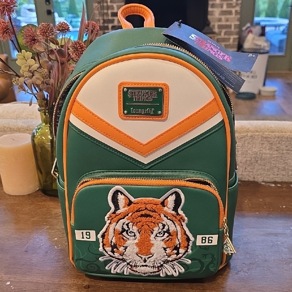 Loungefly Green and Orange Mini Backpack with Tiger Emblem